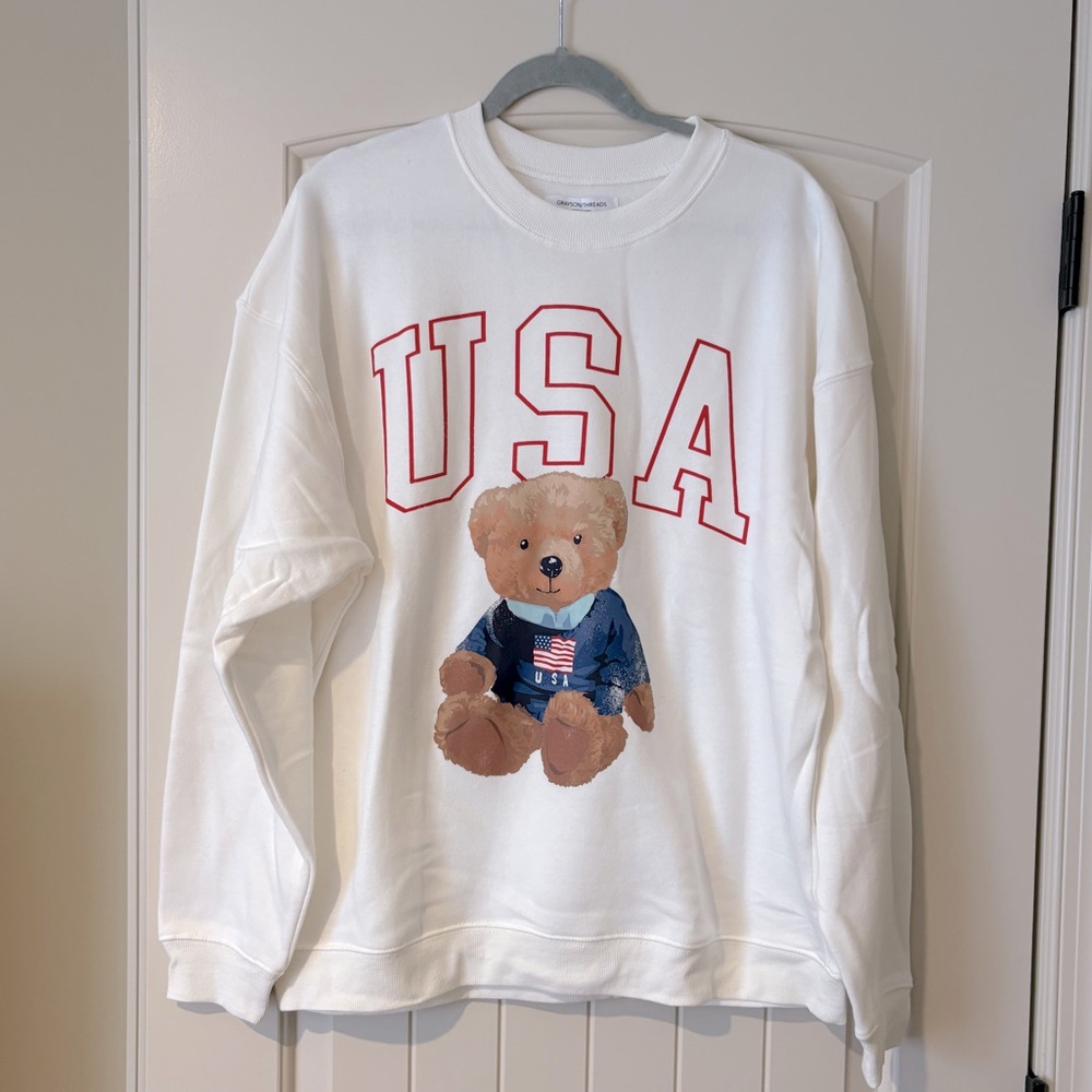Grayson Threads White Usa Teddy Bear Sweatshirt